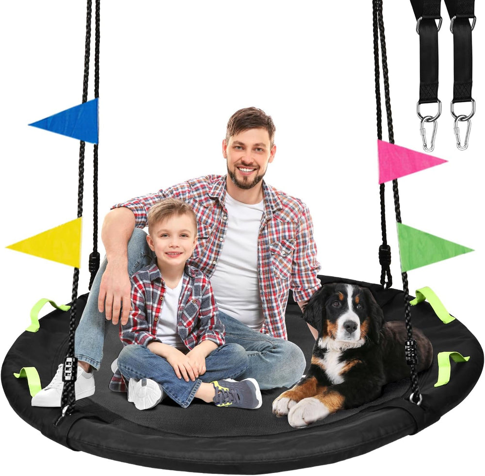 48 Inch Tree Swing, Larger Saucer Flying Swing for Outdoor Backyard, Black