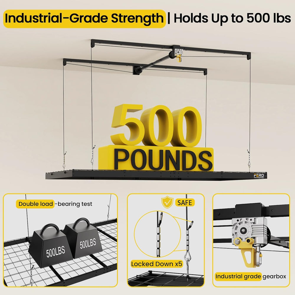 FERO Overhead Garage Storage Rack 4x8, 500 lb Heavy-Duty Capacity