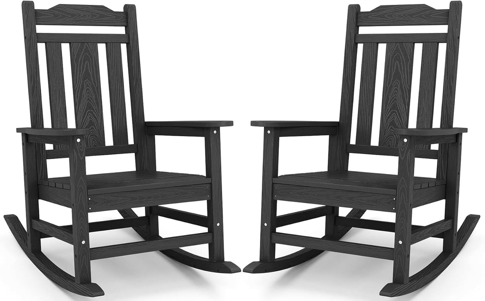 SERWALL HDPE Oversized Outdoor Rocking Chairs Set of 2, Patio Rocker, Black