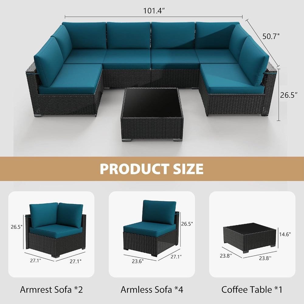 KIGOTY 7-Piece Patio Furniture Set, All-Weather PE Rattan Outdoor Sectional S...