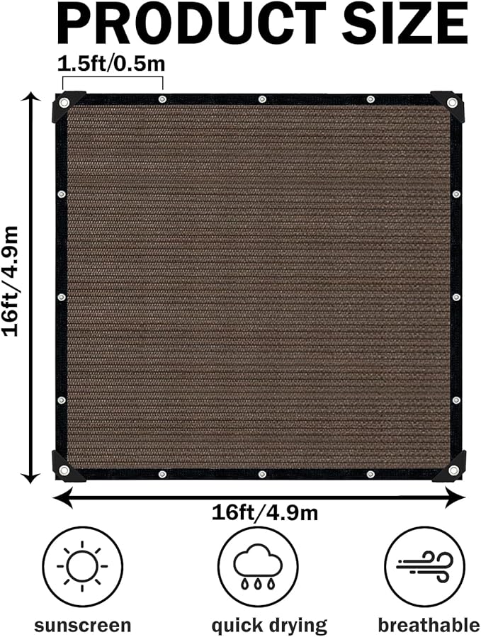 Mocha Sun Shade Cloth,Pergola Shade Cover with Reinforced Grommets,90% Shade ...