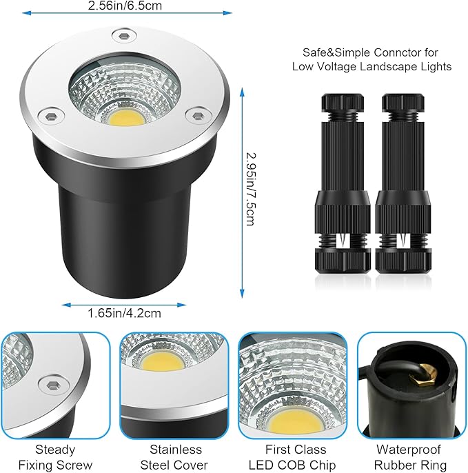 LED Landscape Lights, 12 Pack 7W Ground Lights With 24 Connectors, Low Voltag...
