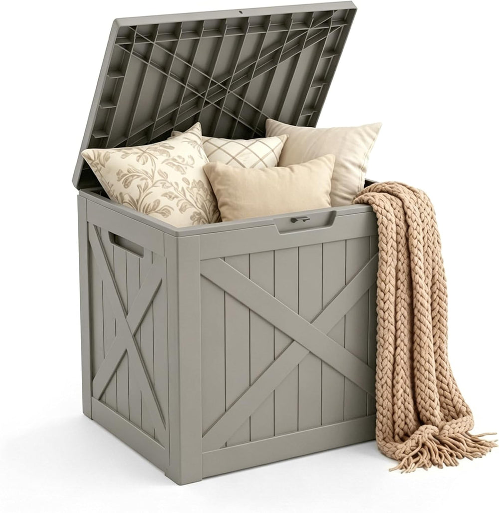 Mars Villa 31 Gallon Deck Box, Waterproof Outdoor Storage Box, Grey