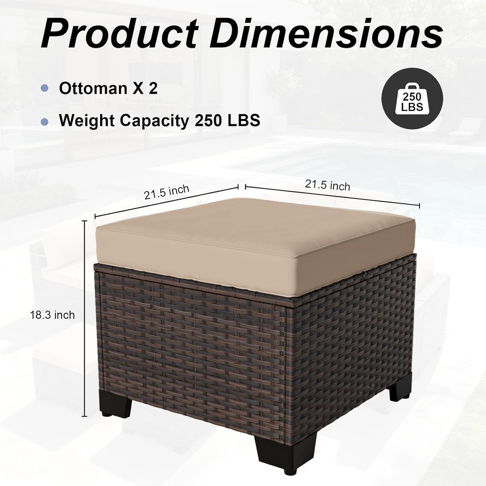 2 Pieces Wicker Ottomans, All Weather Rattan Patio Ottoman with Removable Cus...