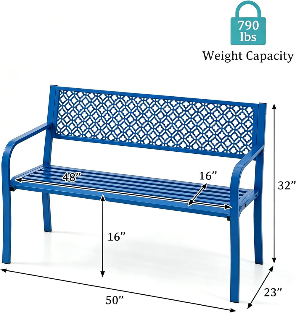 IDEALHOUSE Outdoor Metal Garden Bench 2 Person, 790 Lbs Heavy Duty Steel Pati...