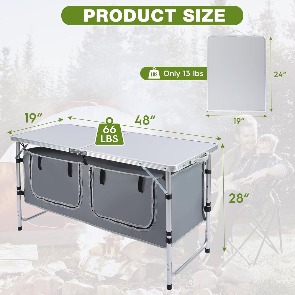 Outdoor Folding Camping Table with Storage Organizer(Grey)