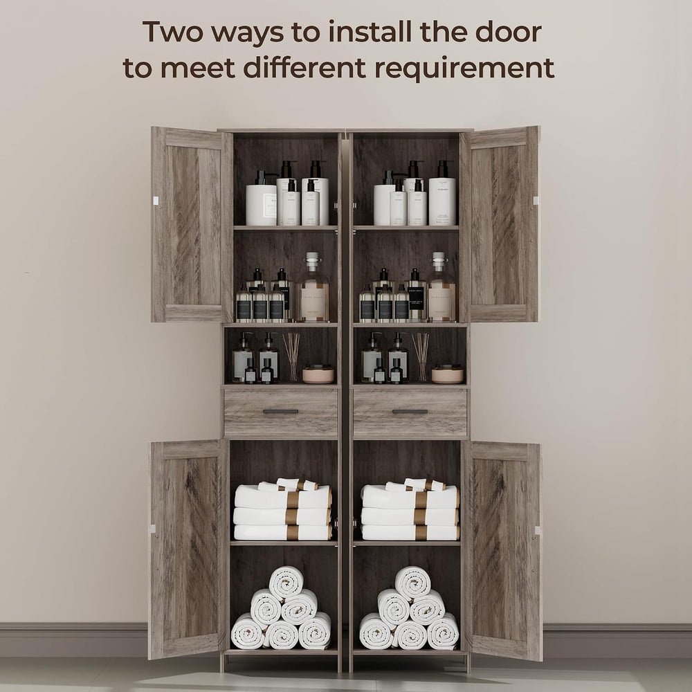 67" H Tall Bathroom Storage Cabinet with Barn Doors and Drawer