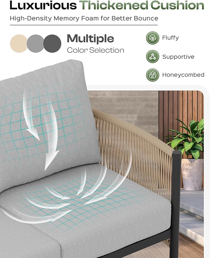 Aluminum Outdoor Patio Furniture Set with Dual-Layer Coffee Table, 4 Piece Mo...