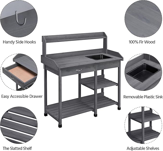 Yaheetech Outdoor Potting Bench Table Potters Benches Garden Workstation for ...