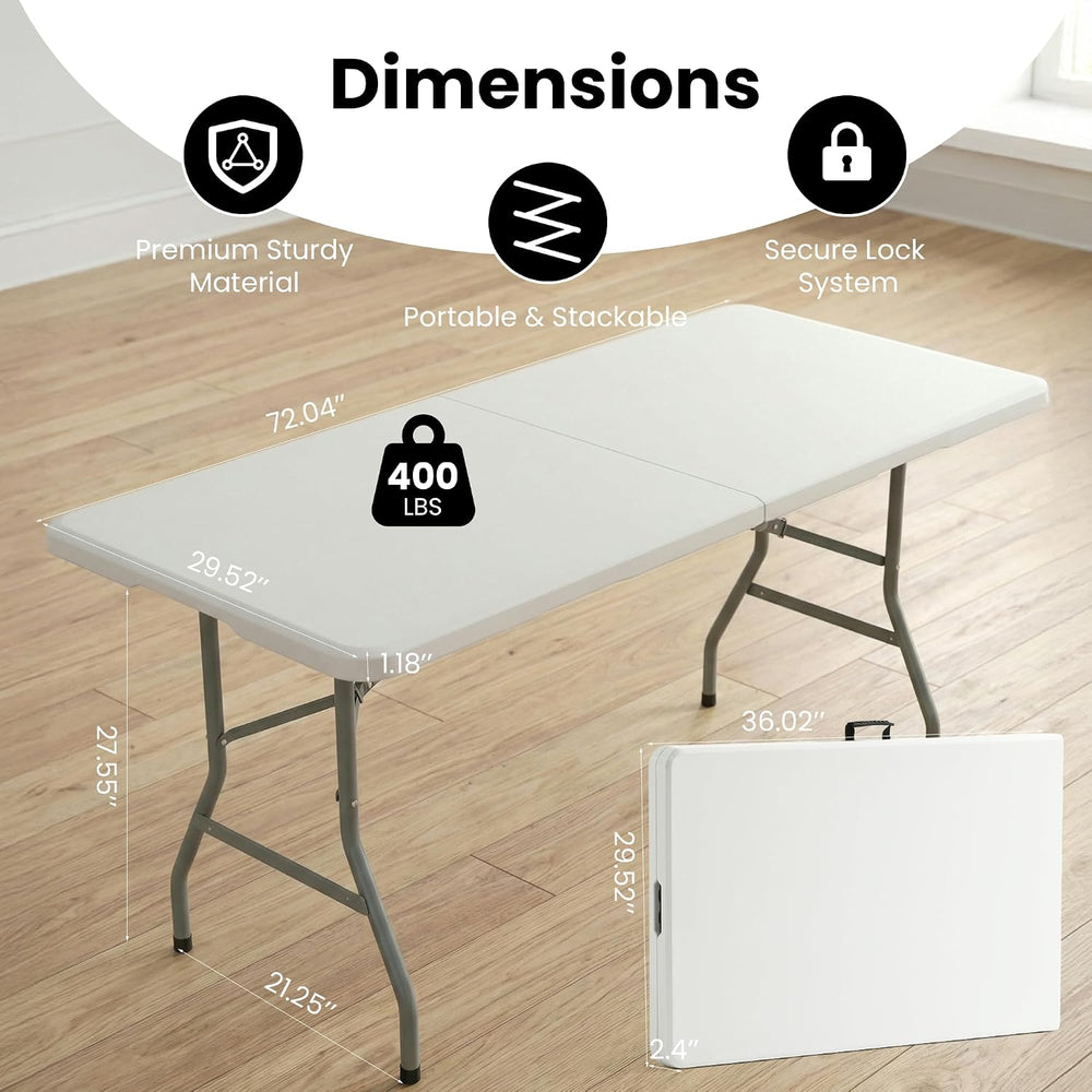 5 Pack of 6 Foot Foldable Table with Built in Handle & Steel Legs