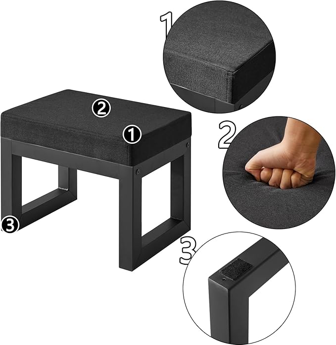 IBUYKE 16 Inch Small Foot Stool Ottoman, Rectangle Linen Foot Rest with Padde...
