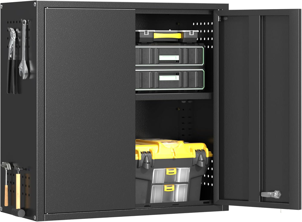 Metal Garage Wall Cabinet with 2 Doors and 1 Adjustable Shelf,Lockable Floati...