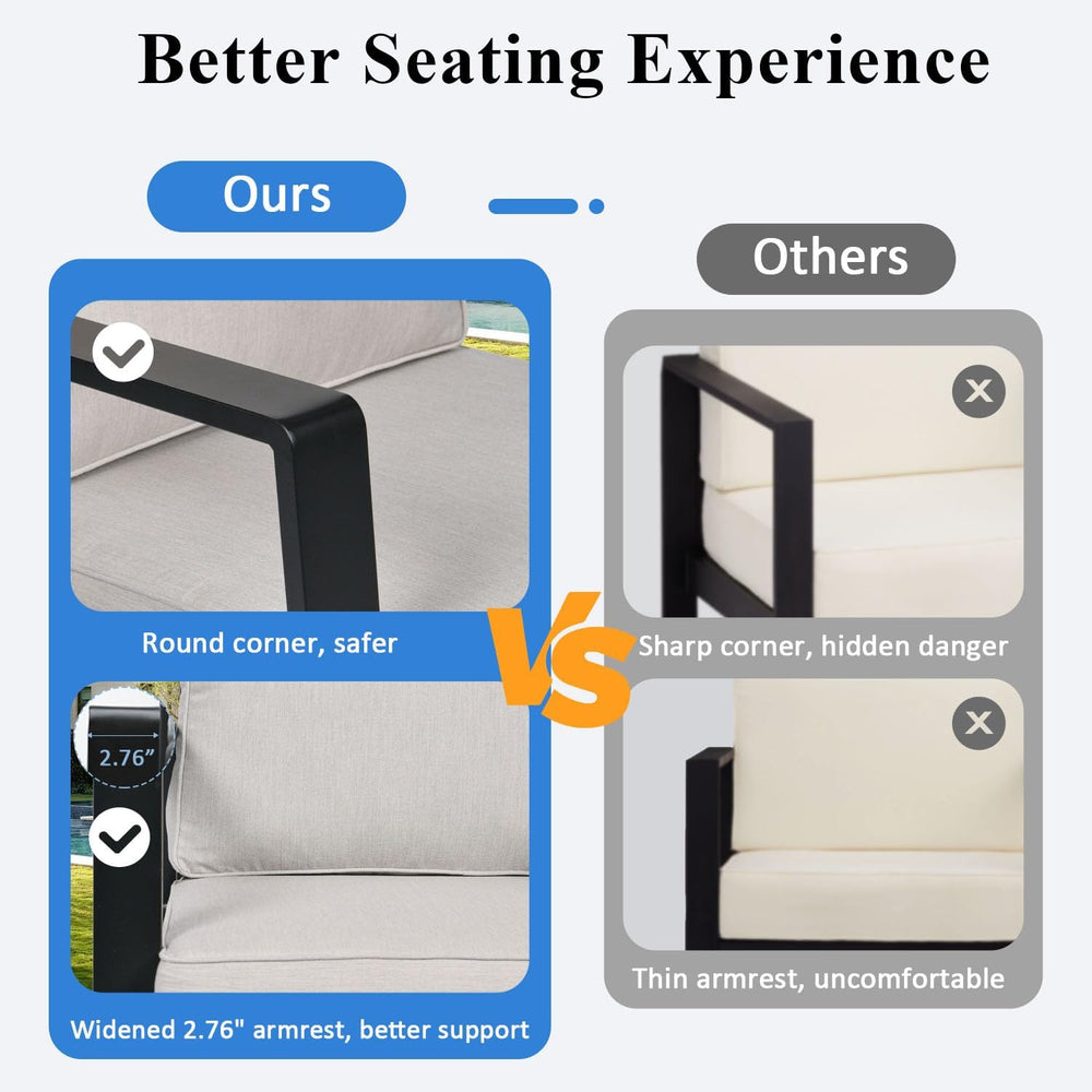 2 Pieces Aluminum Outdoor Armchair, Oversized Patio Couch, Modern Sofa All We...