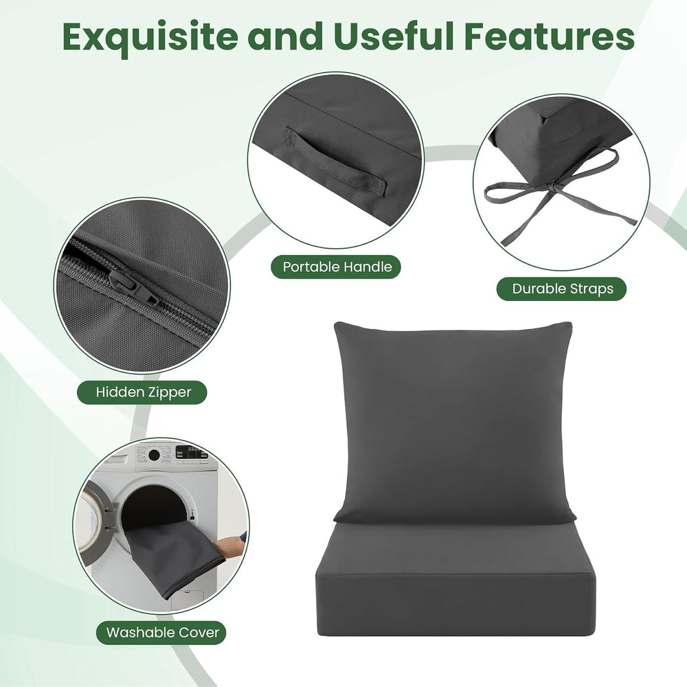 Outdoor Deep-Seat Cushion Set, 24*24*5.75inch, DarkGrey, Set of 4