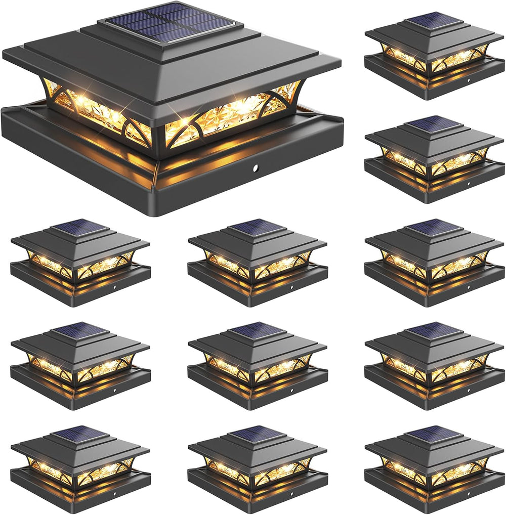 JOFIOS Post Cap Lights Outdoor 12pack, Black Deck Fence Post Lights Solar Pow...