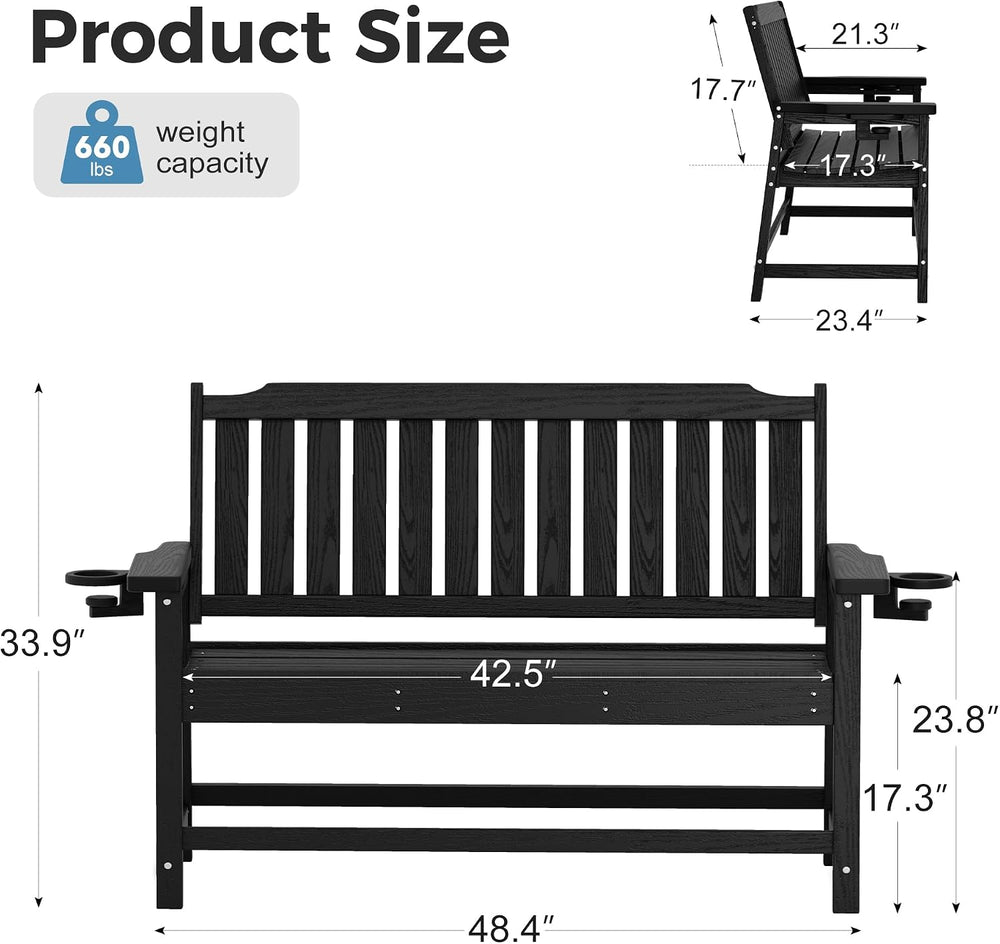 WACASA 48" Outdoor Bench Set of 2, HDPE Weatherproof Porch Bench, 2-Pers...