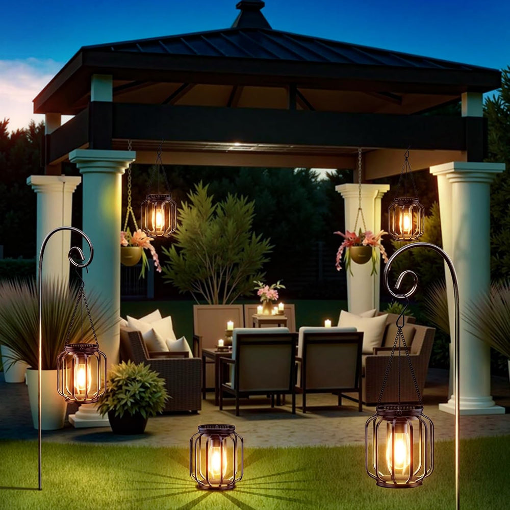 Solar Hanging Lanterns Outdoor: 2 Pack Metal Solar Hanging Lights with Hook, ...