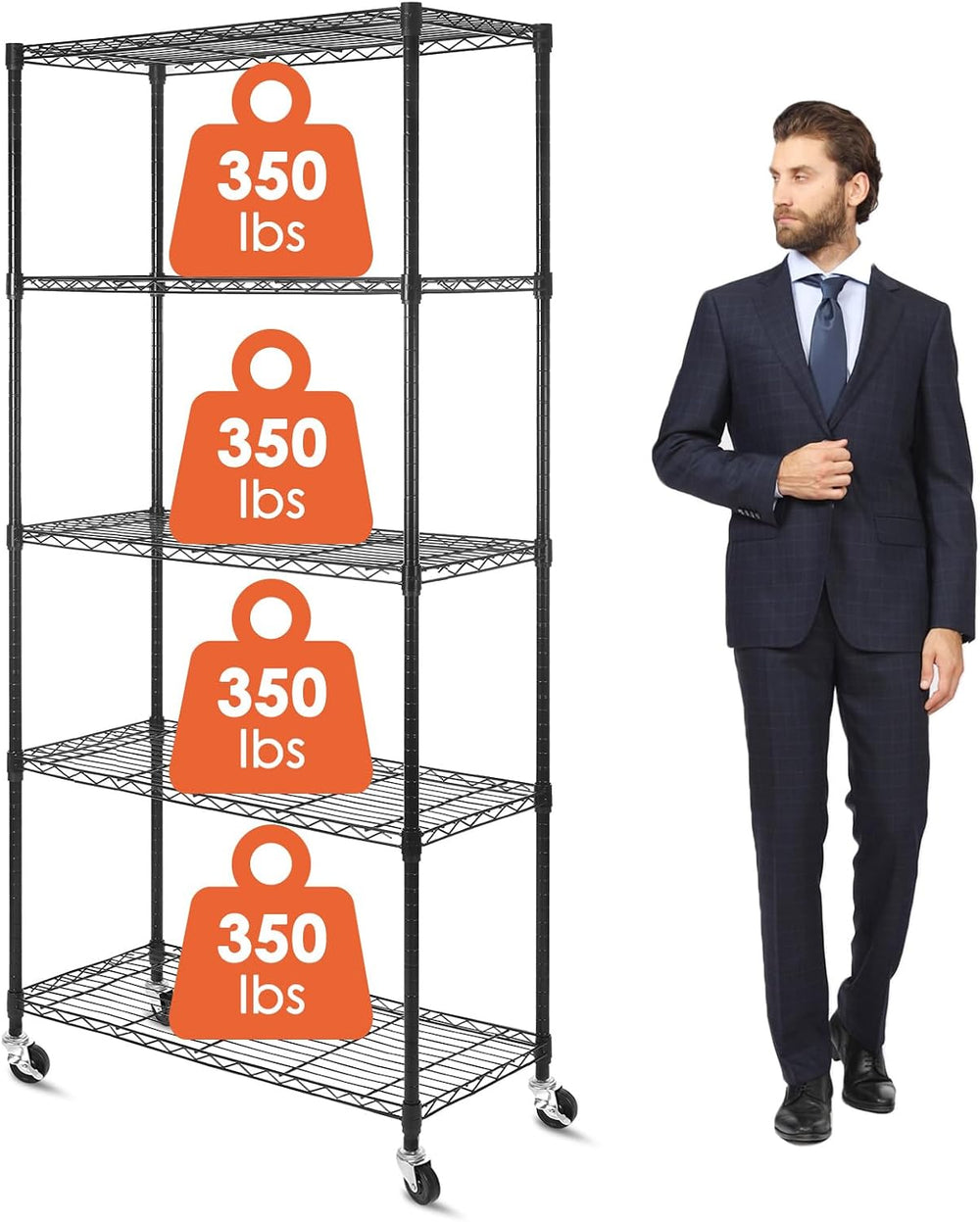 WDT 5 Tier Shelf Shelving Unit with Wheels,Adjustable Metal Shelves for Stora...