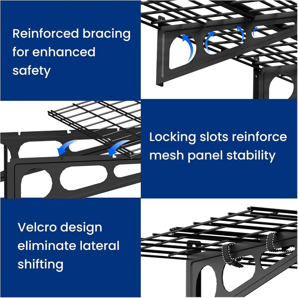 FLEXIMOUNTS 1-Pack 2x4ft Garage Shelving Wall-Mounted Storage Rack, Black