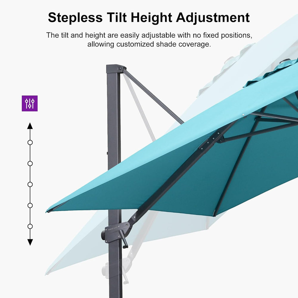 PURPLE LEAF Outdoor Cantilever Umbrella 10' x 10' with Base Turquoise...