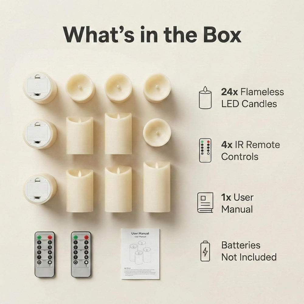 Enido Set of 24 Outdoor LED Candles, Battery Operated Flickering Waterproof C...