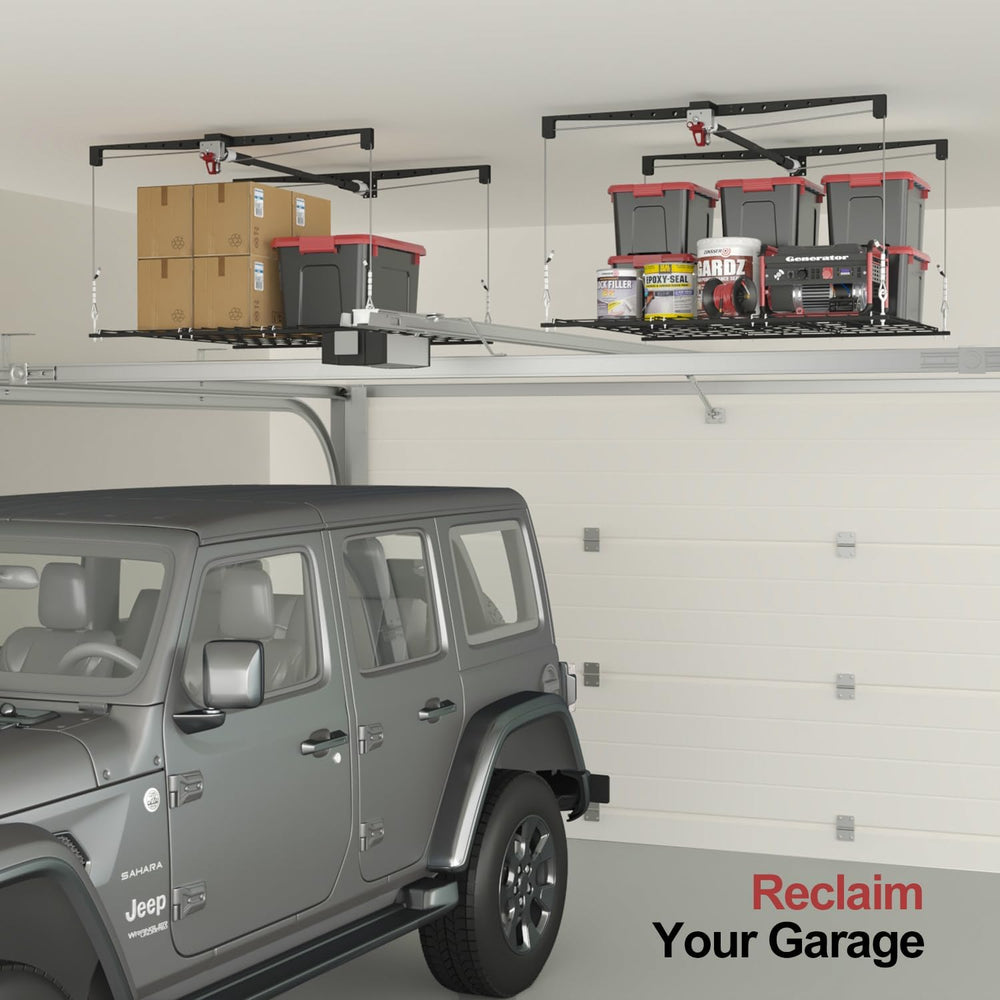 Overhead Garage Storage Rack for 10–12 FT Ceiling, Heavy-duty 4x4 FT Ceiling ...