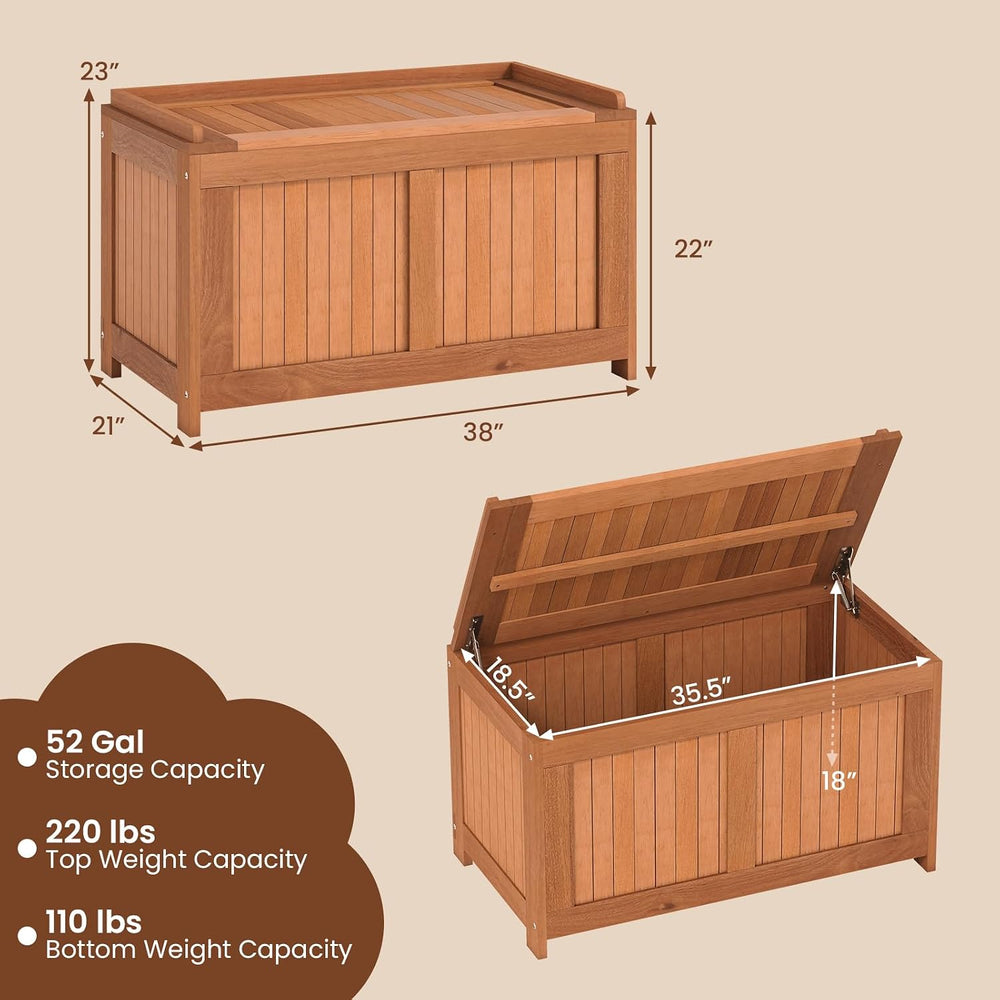 HAPPYGRILL Outdoor Wood Deck Box with Flip Top, Patio Storage Bench for Garde...