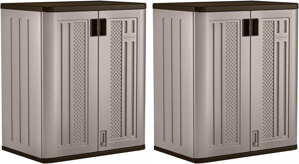 Suncast 2 Pack 9 Cu. Ft. Base Storage Cabinet, Resin Garage Organizer, Platin...