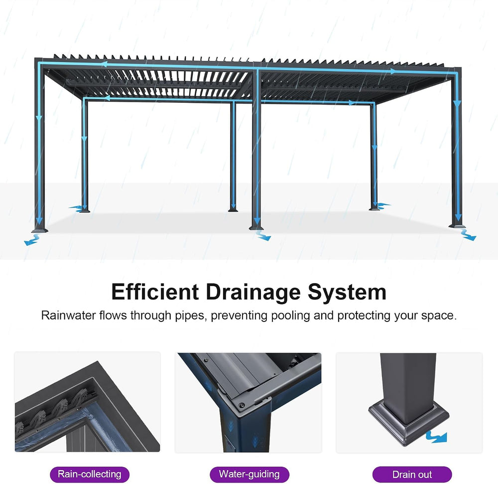 PURPLE LEAF Louvered Pergola 13' x 20' Aluminum Pergola w/Independent...