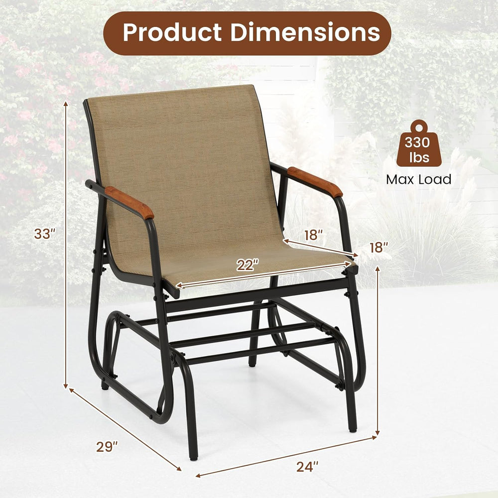 Tangkula Patio Glider Chair, Swing Gliding Armchair w/Curved Teak Armrests &a...