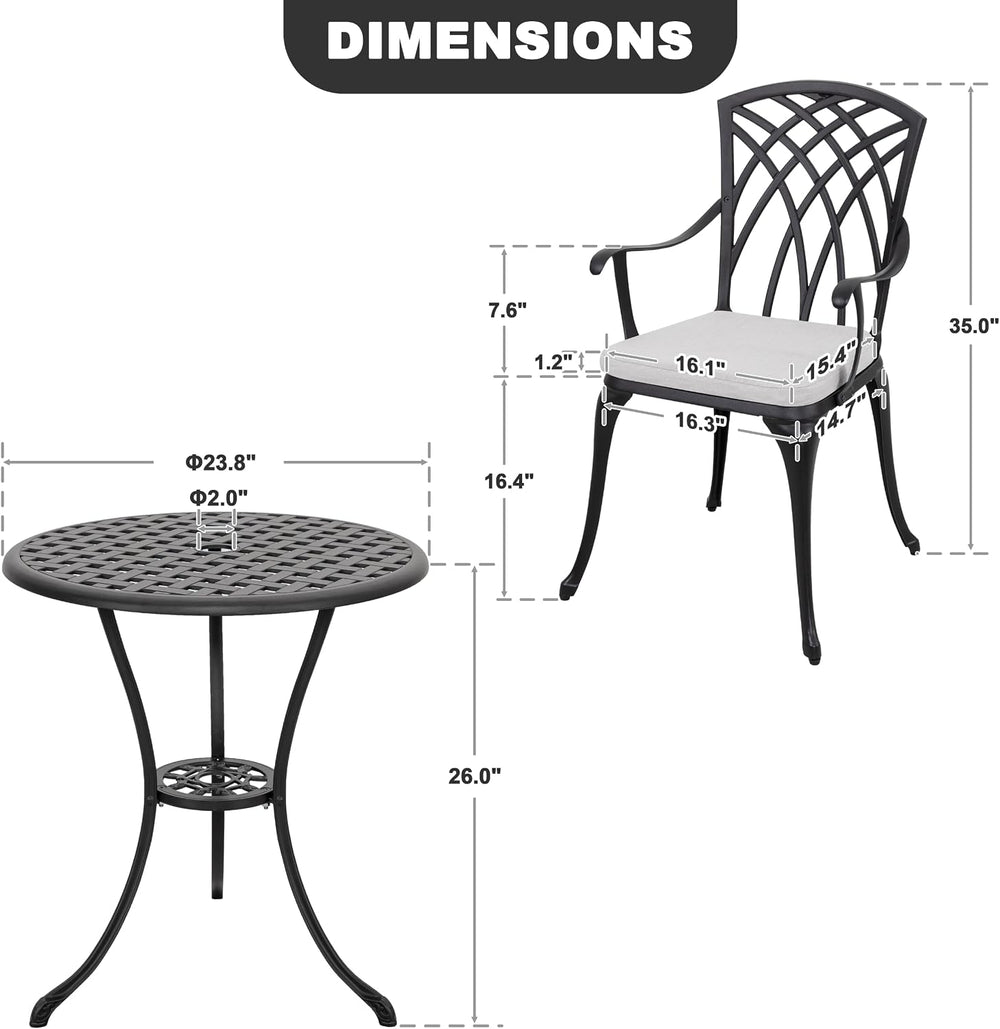 NUU GARDEN Outddor 3 Piece Bistro Set, Cast Aluminum Patio Furniture with Umb...