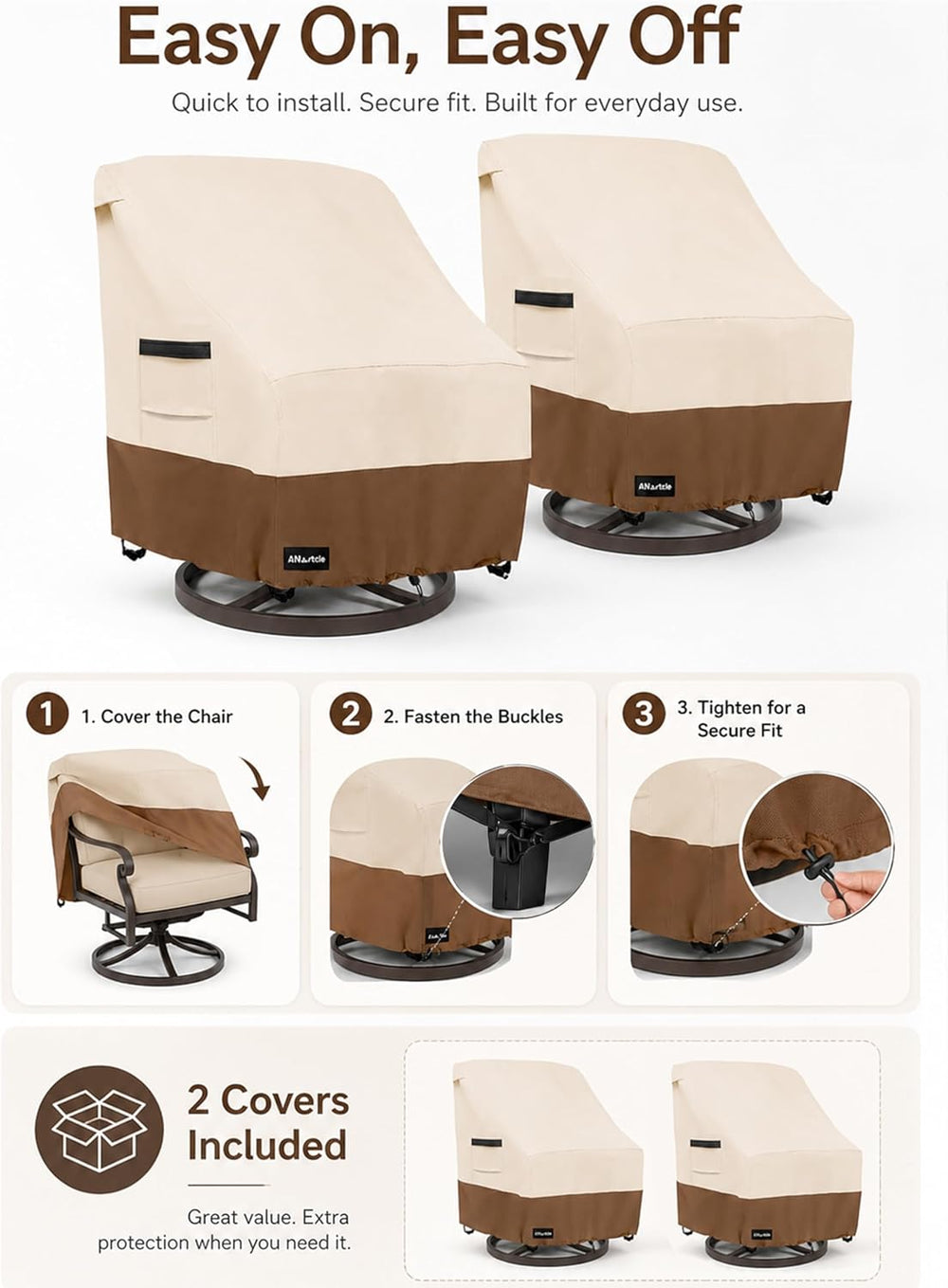Outdoor Swivel Rocker Chair Cover 2 Pack,Patio Swivel Chair Covers for Outdoo...