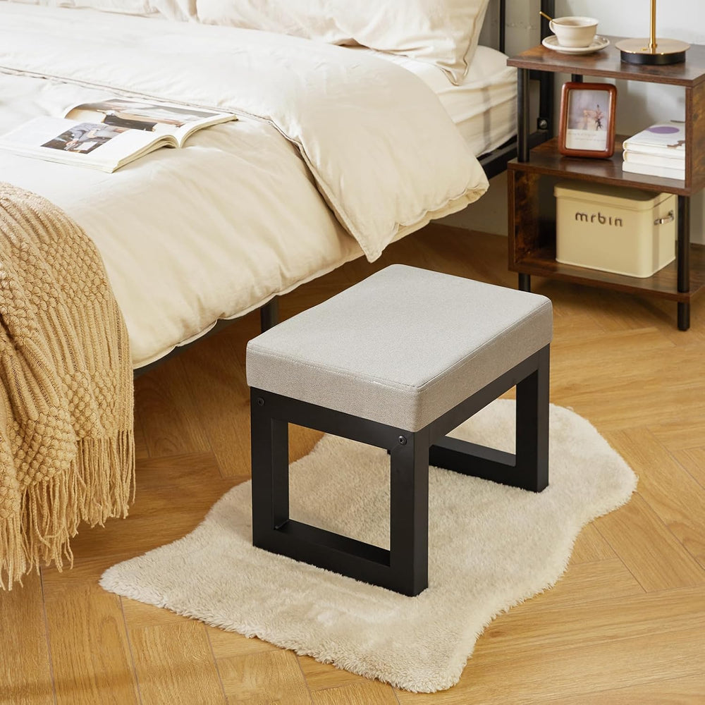 IBUYKE Small Footstool Ottoman, Linen Fabric Footrest, Grey