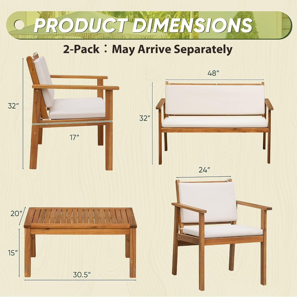 Flamaker Outdoor Patio Furniture Set 4-Piece Acacia Wood Patio Set, Natural