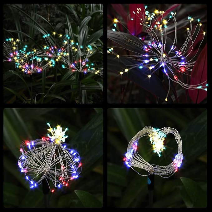 FOOING 4 Pcs Solar Garden Lights Solar Firework Lights Waterproof, 120 LED St...