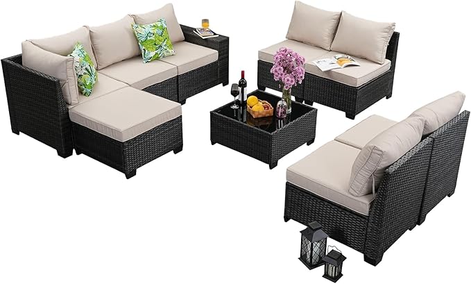 Jing's Villa 9-Piece Patio Furniture Set, All-Weather Outdoor Wicker Sect...