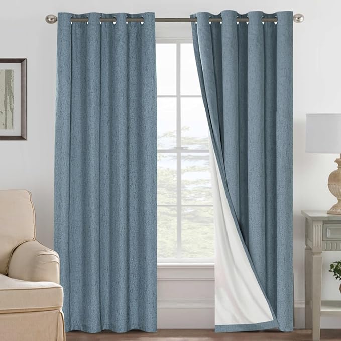 H.VERSAILTEX Linen Blackout Curtains 108 Inches Long 100% Blackout Thermal In...