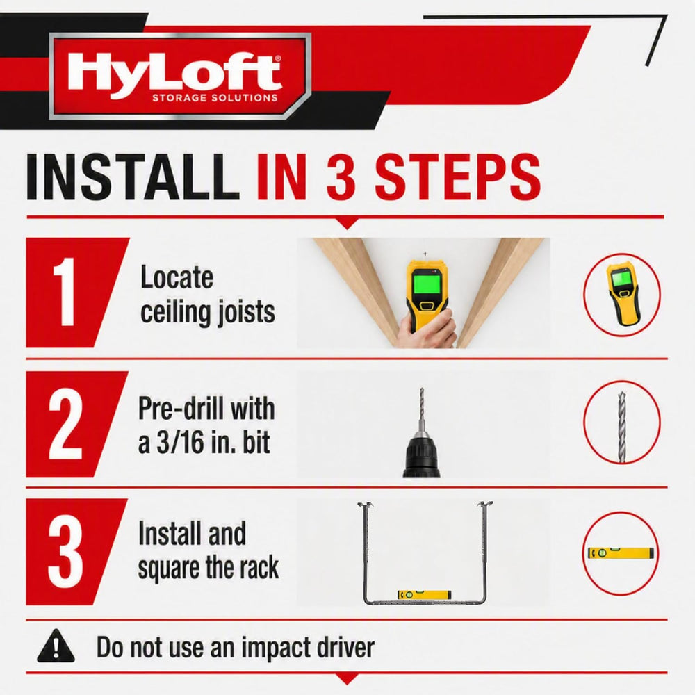 HyLoft Adjustable Garage Ceiling Mount Storage Rack Kit, Ceiling Shelving Mou...