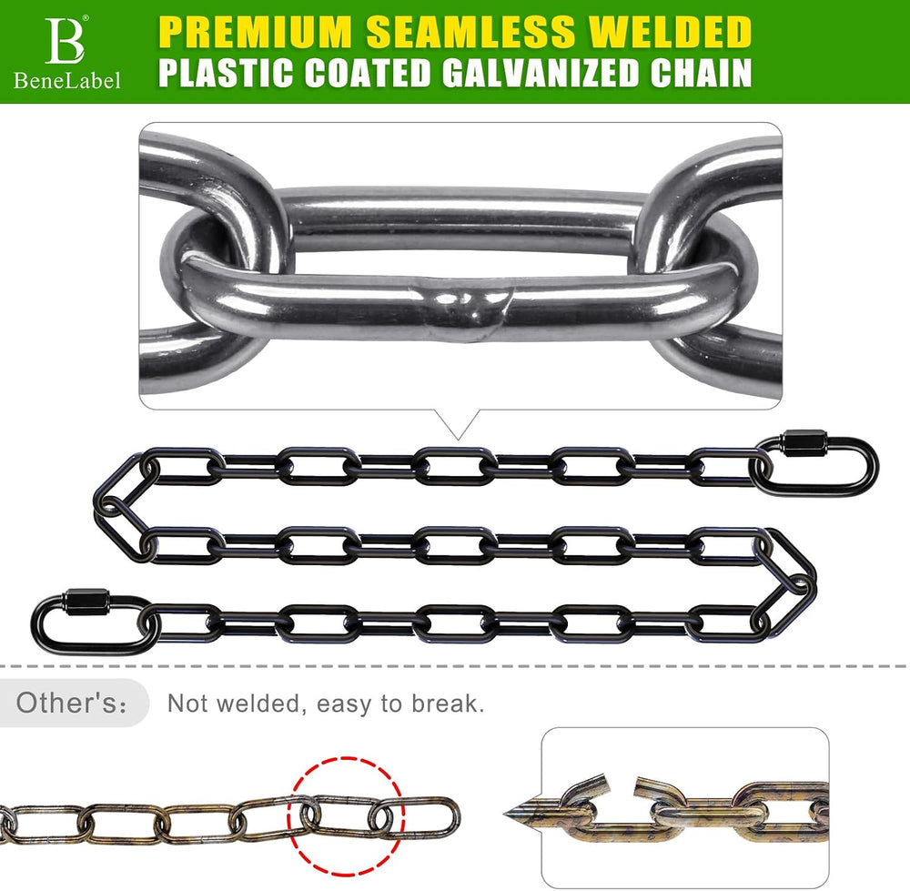 2Pcs 100" (8.3ft) Swing Chain with Hooks 1000 LBs Capacity Black Coated ...