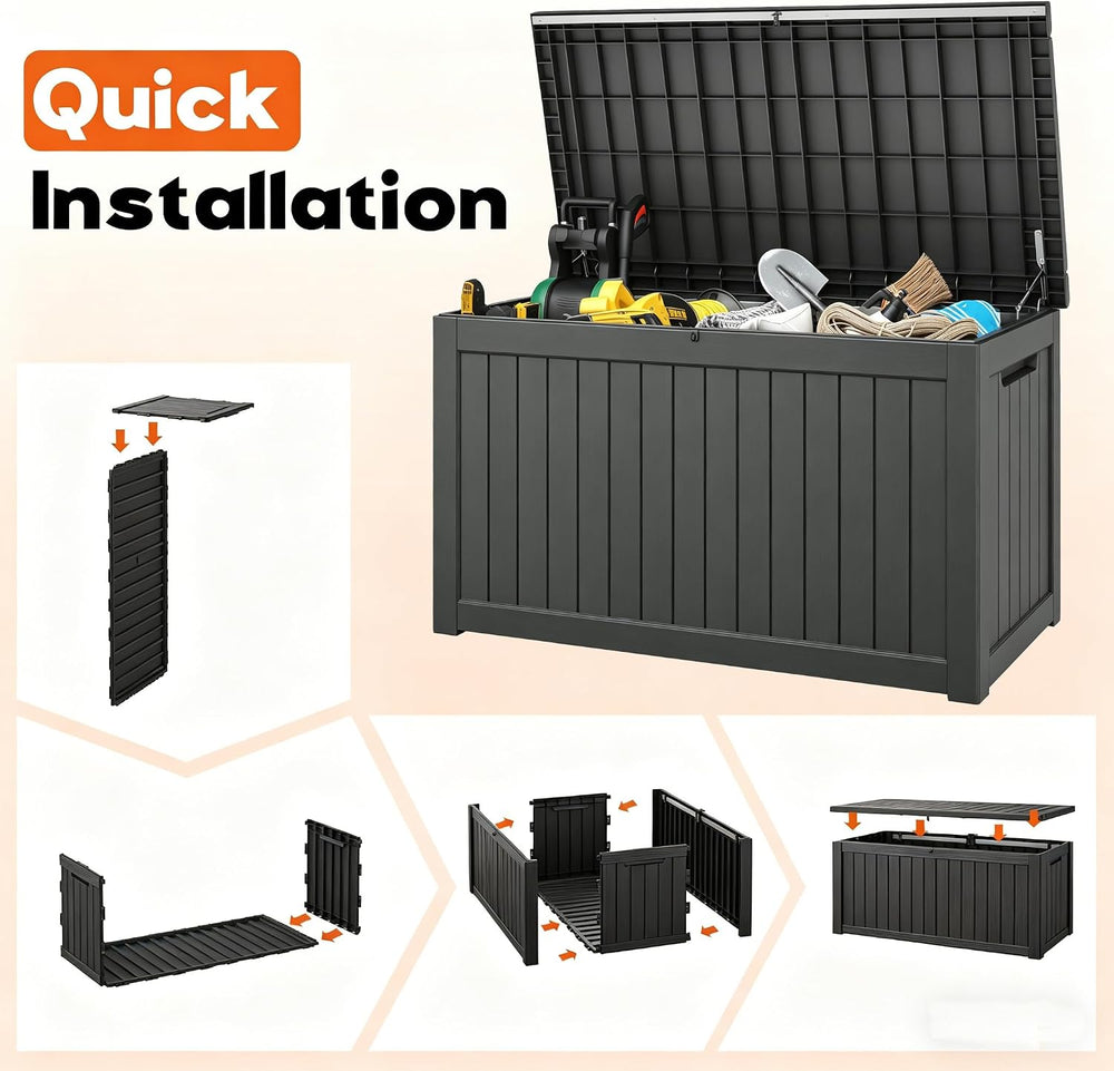 Waterproof Outdoor Storage Box, Resin Patio Organizer,300 Gal,Black