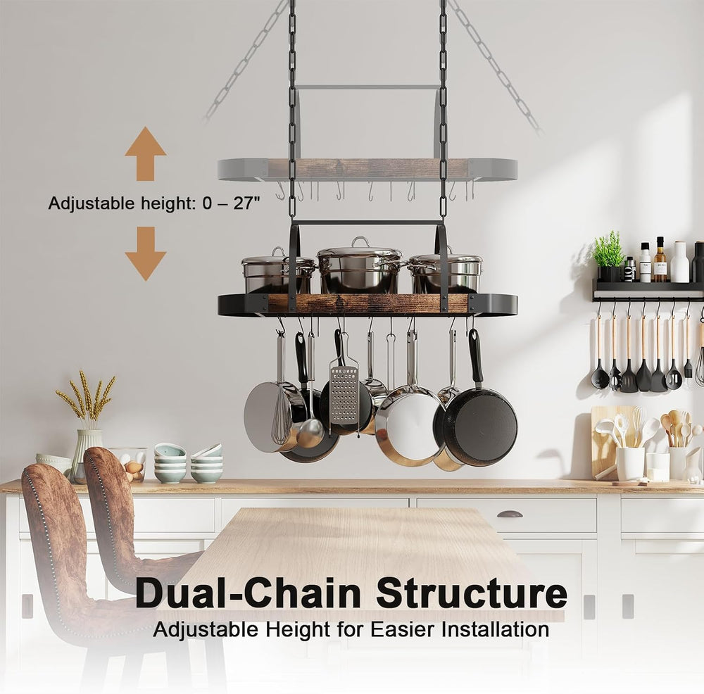 Hanging Pot Rack, 32-Inch Ceiling Pot Rack, 16 S Hooks, 100 lb Capacity