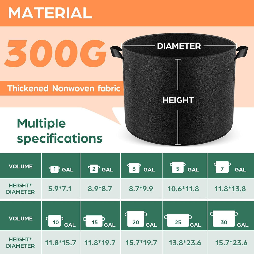 Jorvila 5-Pack 30 Gallon Grow Bags