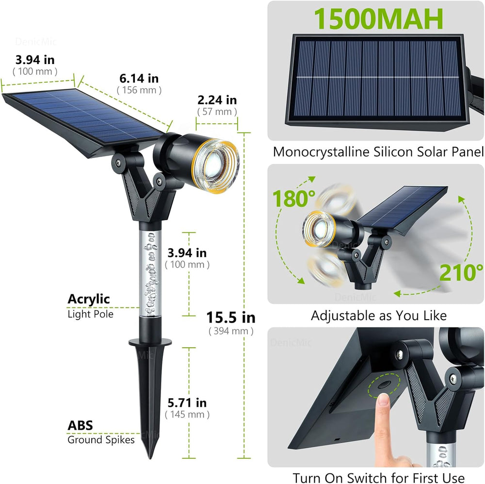 DenicMic Solar Spot Lights Outdoor Waterproof White Lens LED 4 Pack | Adjusta...