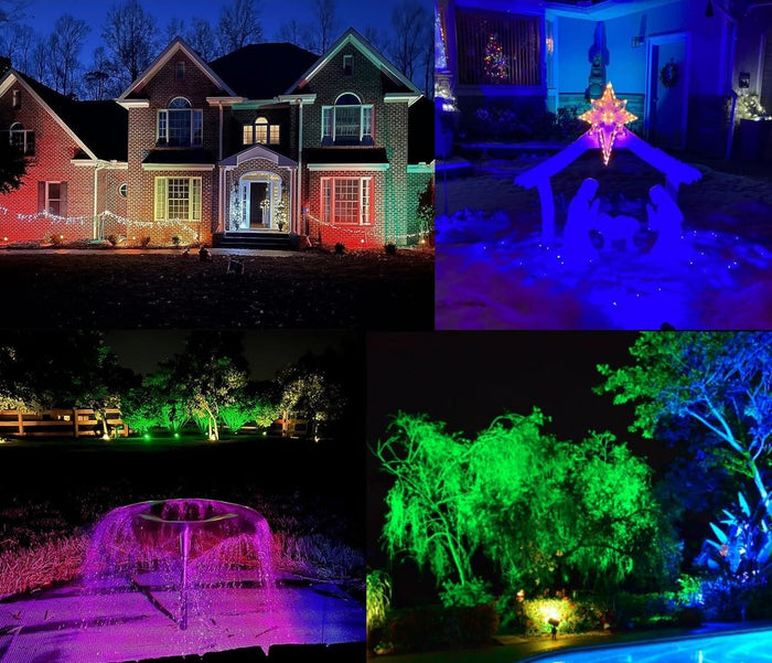 TOVEENEN 25W Color LED Outdoor Landscape Spotlight with Strobe Lighting - Waterproof RGB Spot Lights for Yard Tree House Halloween Christmas, Dual Mode, 120V 25W