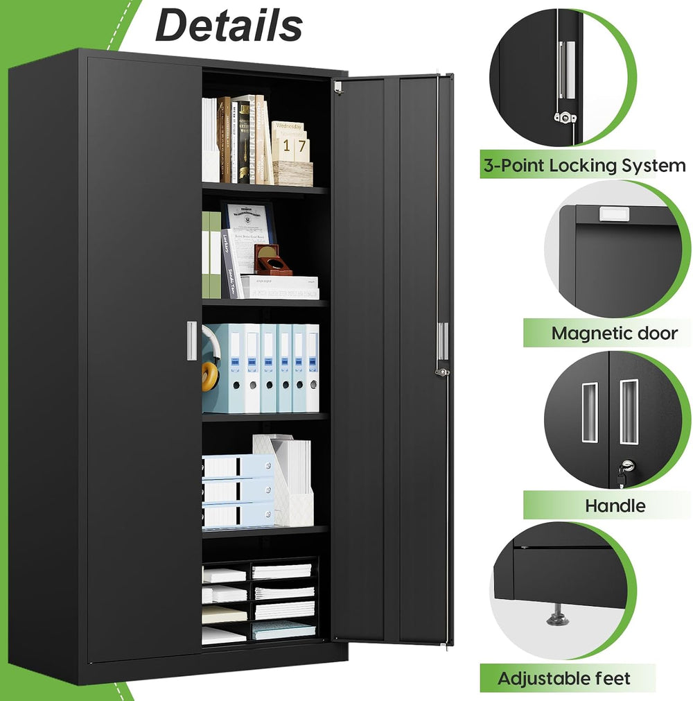 Locking Metal Storage Cabinet,71" Tall Steel Garage Cabinets