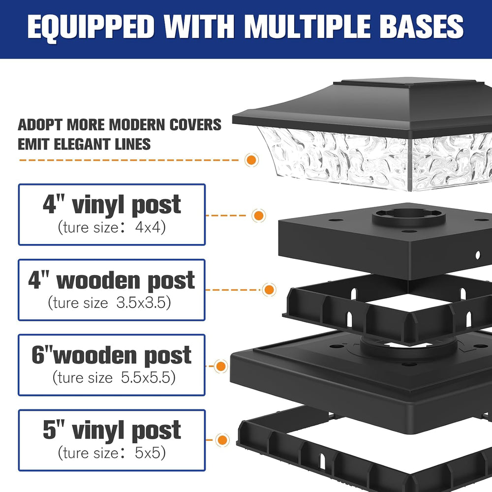 VOLISUN Solar Post Cap Lights, 2 Modes Outdoor Fence Lights (6 Pack, Black)