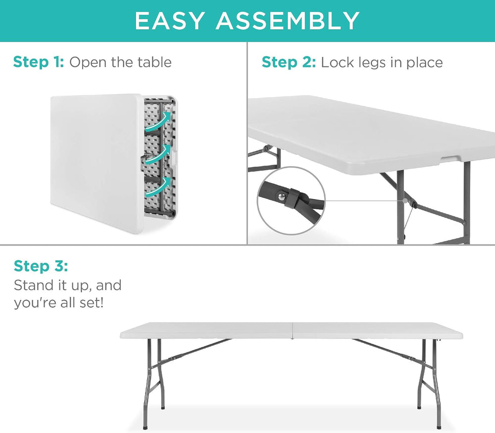 Best Choice Products 8ft Plastic Folding Table, Indoor Outdoor Heavy Duty Por...
