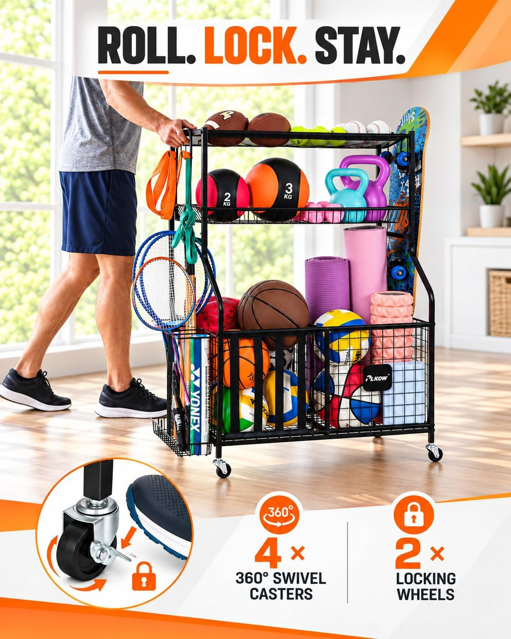 PLKOW Sports Equipment Storage for Garage, Ball Storage Organizer
