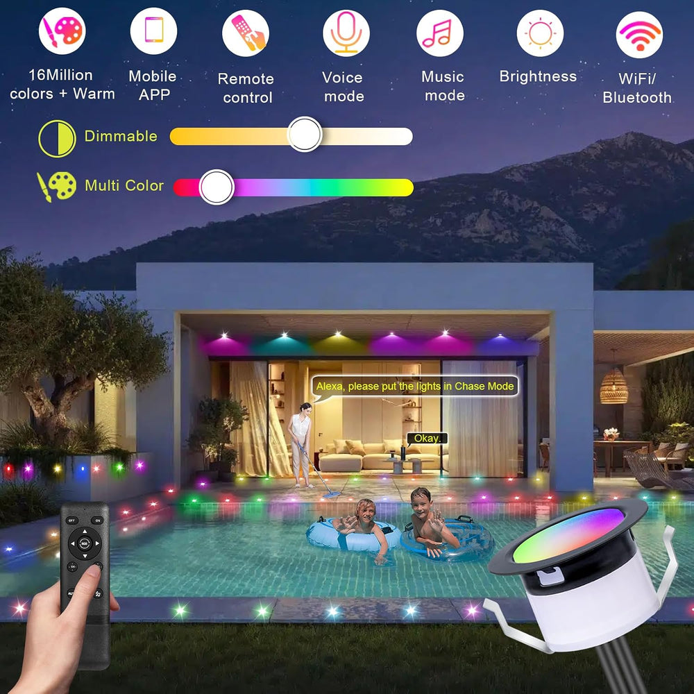 LED Deck Lights Kit Black, 30 Pack Φ1.22 WiFi Pixel RGBW+IC with Remote