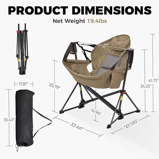 Ainfox Hammock Camping Chair, Foldable Portable Rocking Chairs for Adults Out...